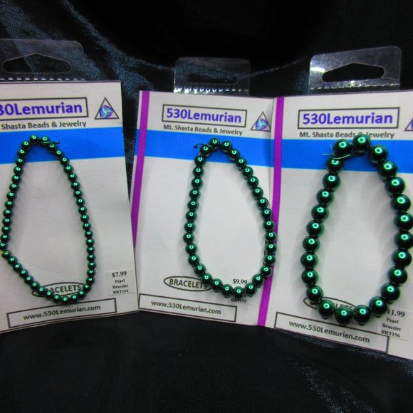 Green Glass Pearl 7" Stretchy Bracelet Lot Of 3 Different Bracelets - Picture 1 of 4
